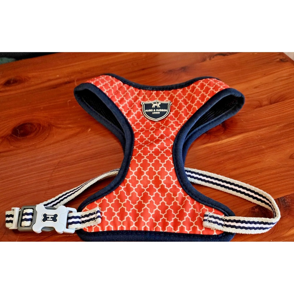 Hugo & Hudson of London Soft Dog Harness Adjustable in Size M Orange Print